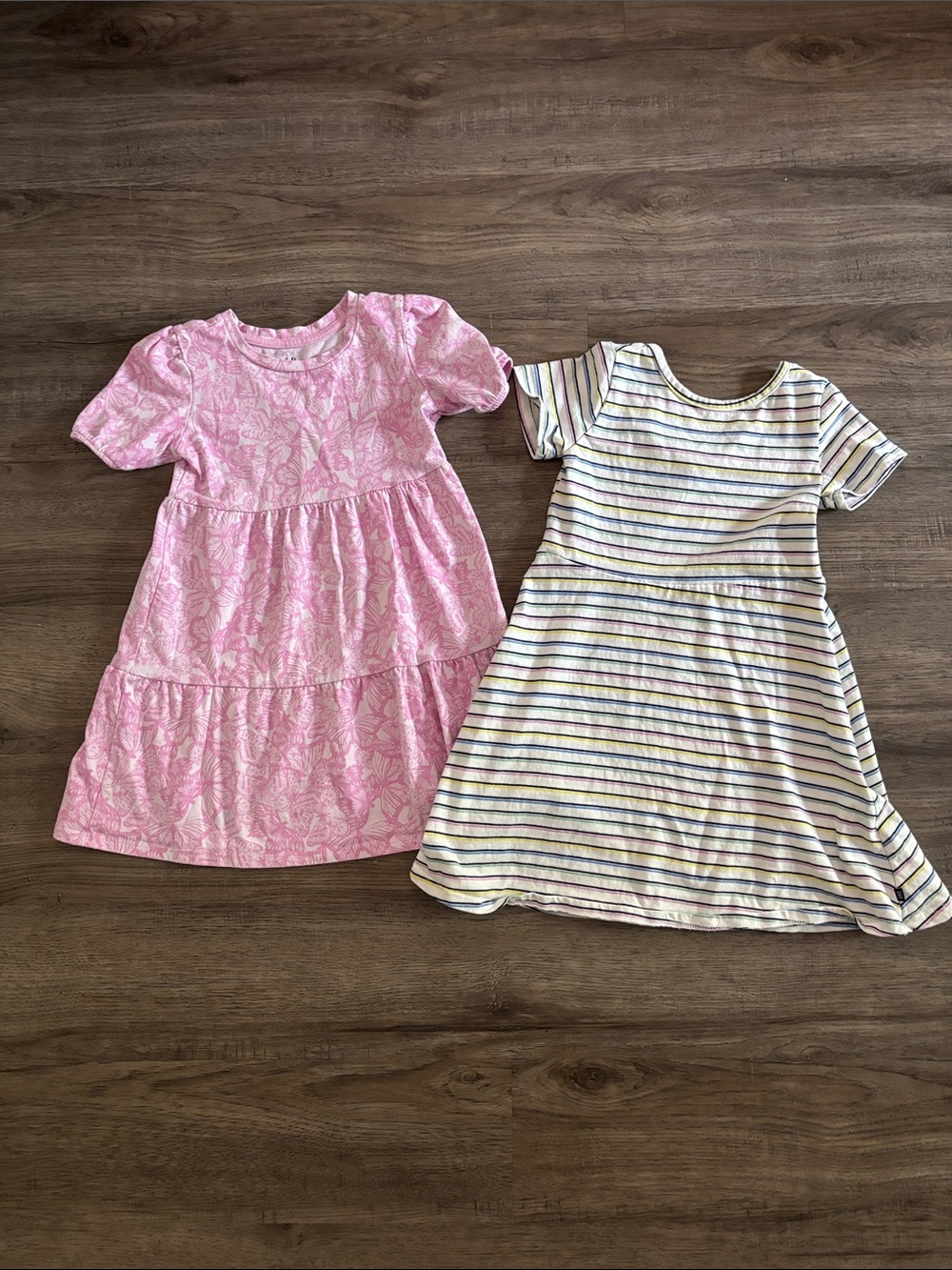 GAP Girls Pink Floral Tiered Dress & Striped Knit Dress - Pink, Cream, Navy